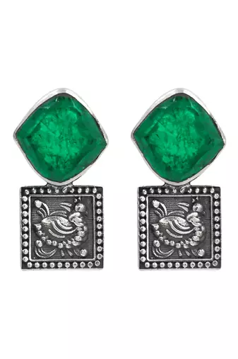 Silver plated green stone earrings
