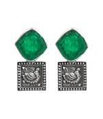 Silver plated green stone earrings
