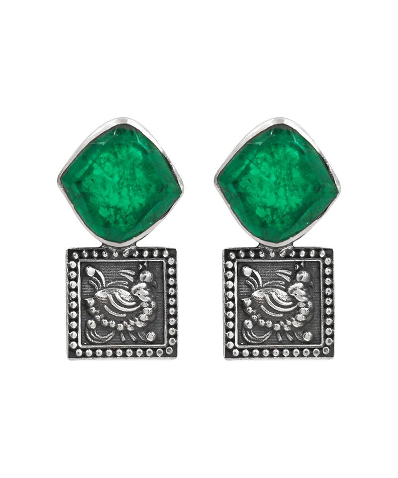 Silver plated green stone earrings