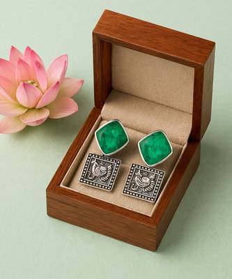 Silver plated green stone earrings 2