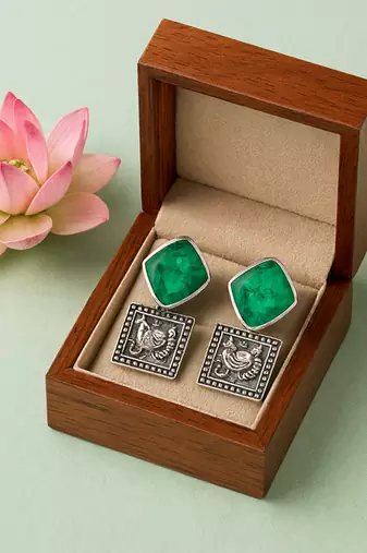 Silver plated green stone earrings