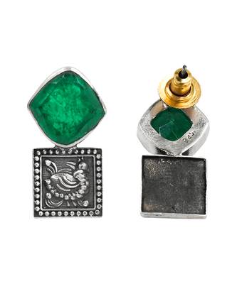 Silver plated green stone earrings 3