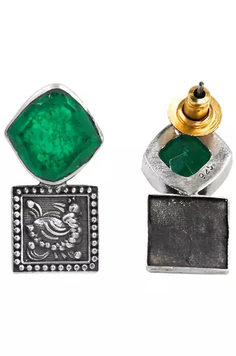 Silver plated green stone earrings