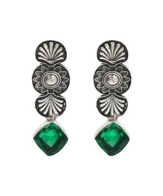 Silver plated green stone dangler earrings 1