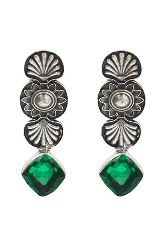 Silver plated green stone dangler earrings