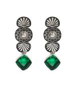Silver plated green stone dangler earrings