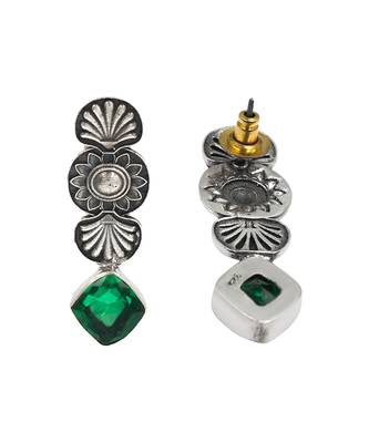 Silver plated green stone dangler earrings 3