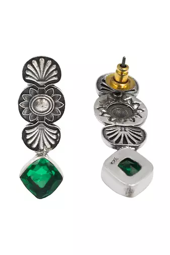 Silver plated green stone dangler earrings