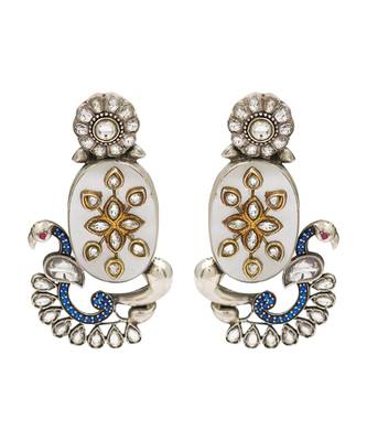 Silver plated white stone kundan earrings 1
