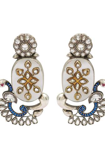 Silver plated white stone kundan earrings