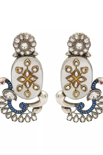 Silver plated white stone kundan earrings