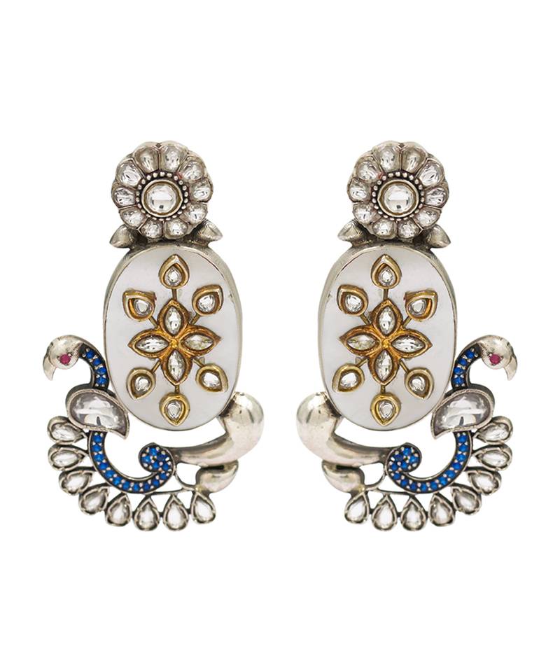 Silver plated white stone kundan earrings