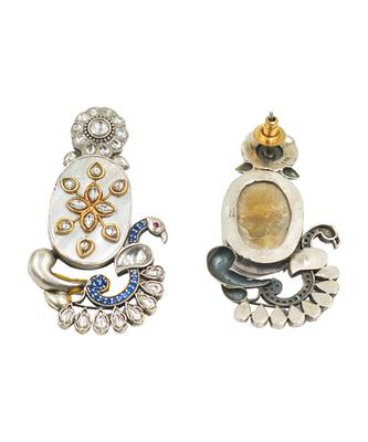 Silver plated white stone kundan earrings 2