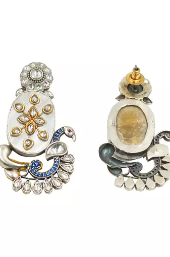 Silver plated white stone kundan earrings
