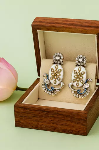 Silver plated white stone kundan earrings