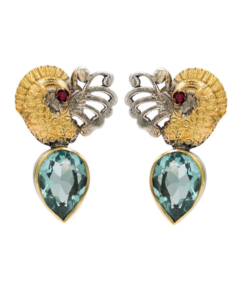 Silver plated green stone earrings