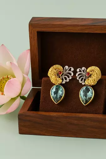 Silver plated green stone earrings