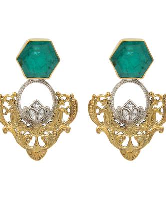 Gold plated green stone earrings 1