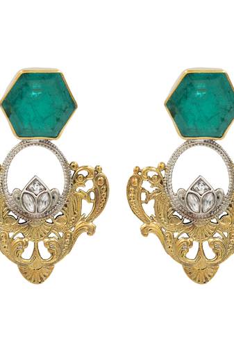Gold plated green stone earrings