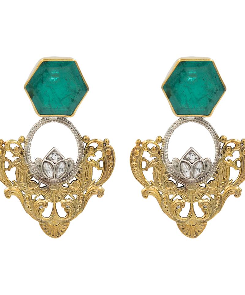 Gold plated green stone earrings