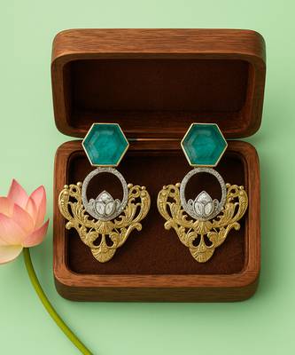 Gold plated green stone earrings 2
