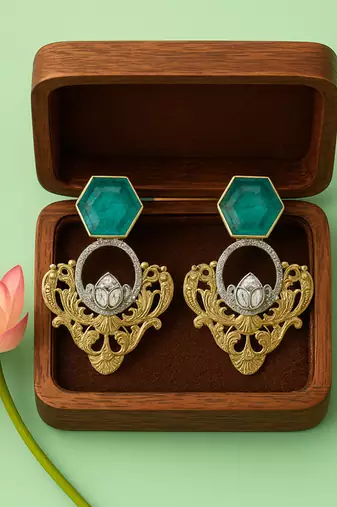 Gold plated green stone earrings