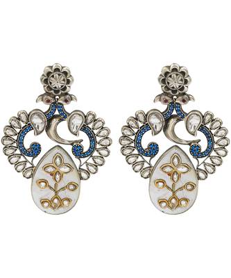 Silver plated white stone kundan earrings 1