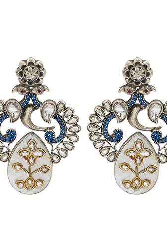 Silver plated white stone kundan earrings