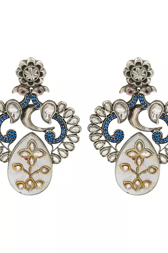 Silver plated white stone kundan earrings