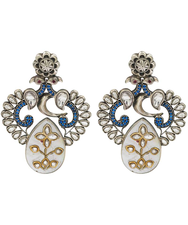 Silver plated white stone kundan earrings
