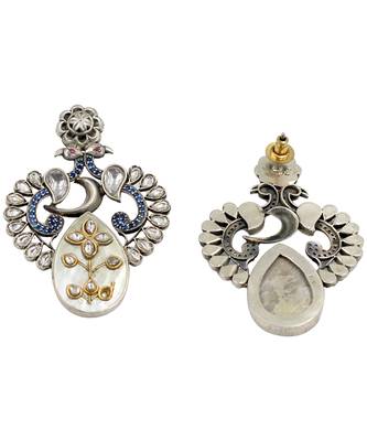 Silver plated white stone kundan earrings 2