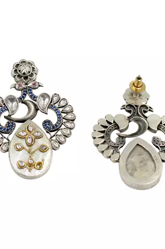 Silver plated white stone kundan earrings