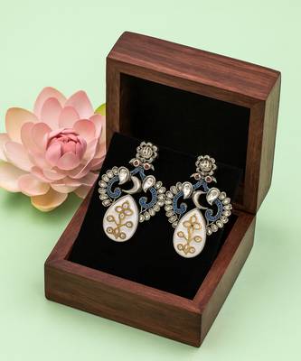 Silver plated white stone kundan earrings 3