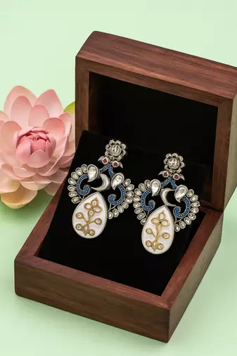 Silver plated white stone kundan earrings