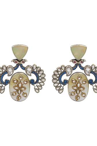 Silver plated white stone kundan earrings