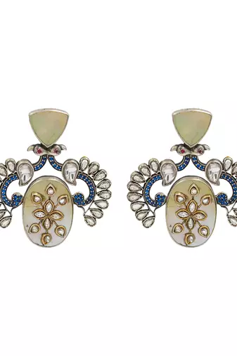Silver plated white stone kundan earrings