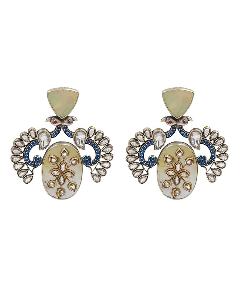 Silver plated white stone kundan earrings