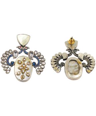 Silver plated white stone kundan earrings 2