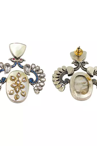 Silver plated white stone kundan earrings