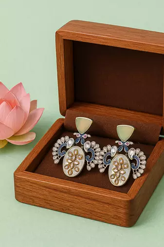 Silver plated white stone kundan earrings