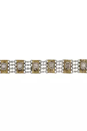 Dual tone white stone kundan bracelet