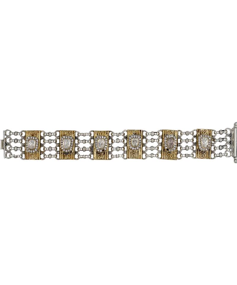 Dual tone white stone kundan bracelet