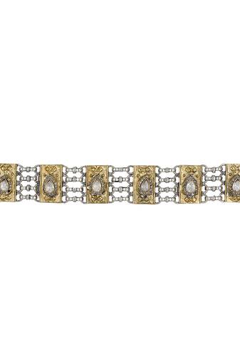 Dual tone white stone kundan bracelet
