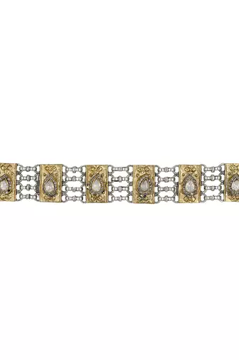 Dual tone white stone kundan bracelet