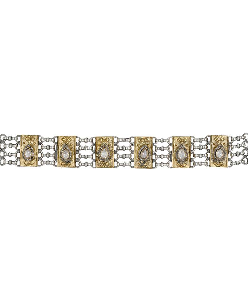 Dual tone white stone kundan bracelet