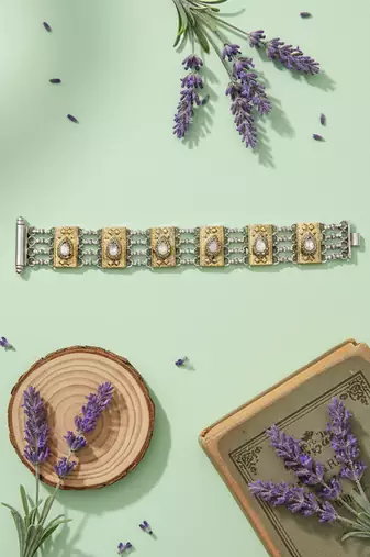 Dual tone white stone kundan bracelet