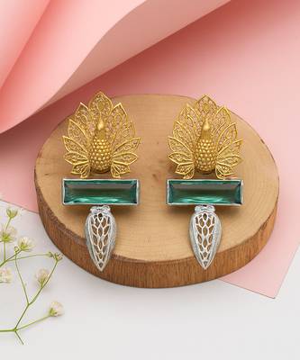 Gold plated blue stone stud earrings 2