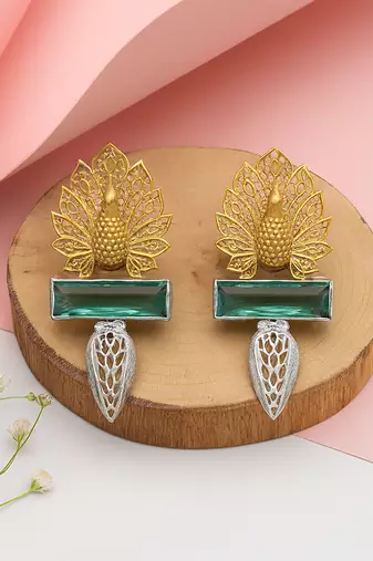 Gold plated blue stone stud earrings
