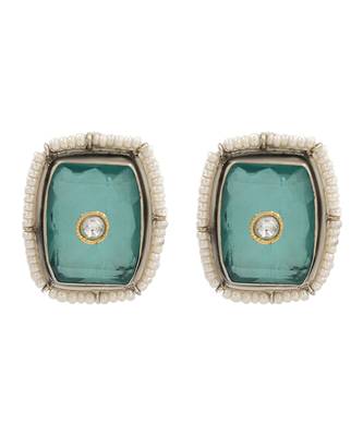 Silver plated green stone kundan stud earrings 1