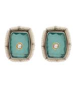 Silver plated green stone kundan stud earrings